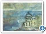 Kirche am Meer (1988, Rhodos, Aquarell)